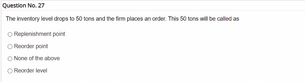 Question No 27 The inventory level drops to