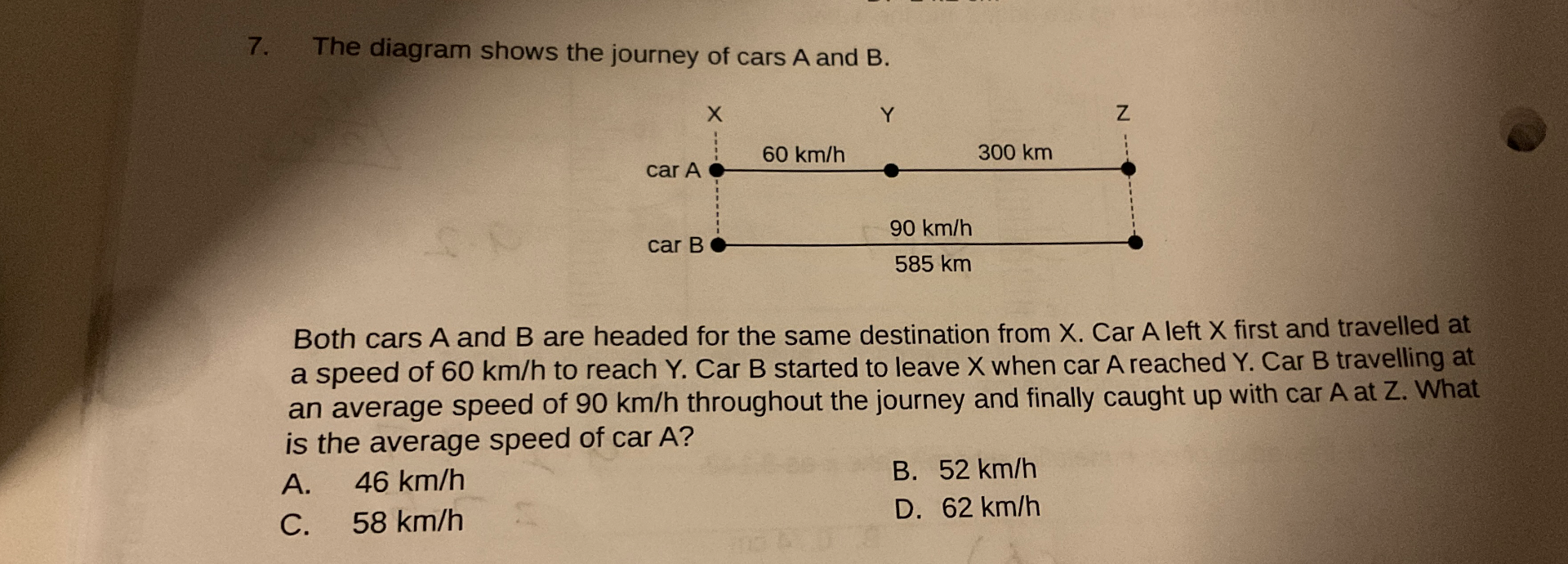 7 The diagram shows the journey of cars A | StudyX