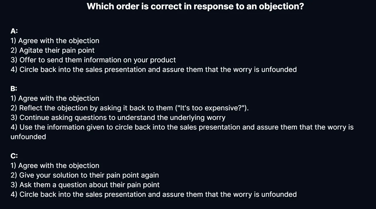Order Is Correct Which order is correct in response to an