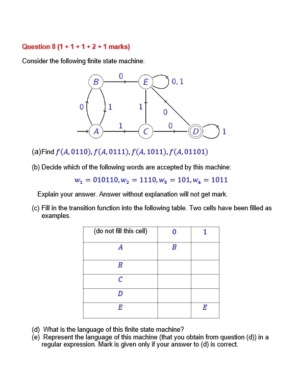 Question 8 (1+1+1+2+1 marks) Consider the