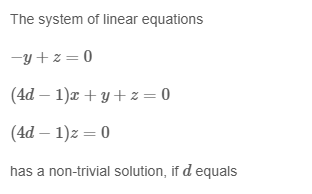 The system of linear equations -y + z = 0 | StudyX