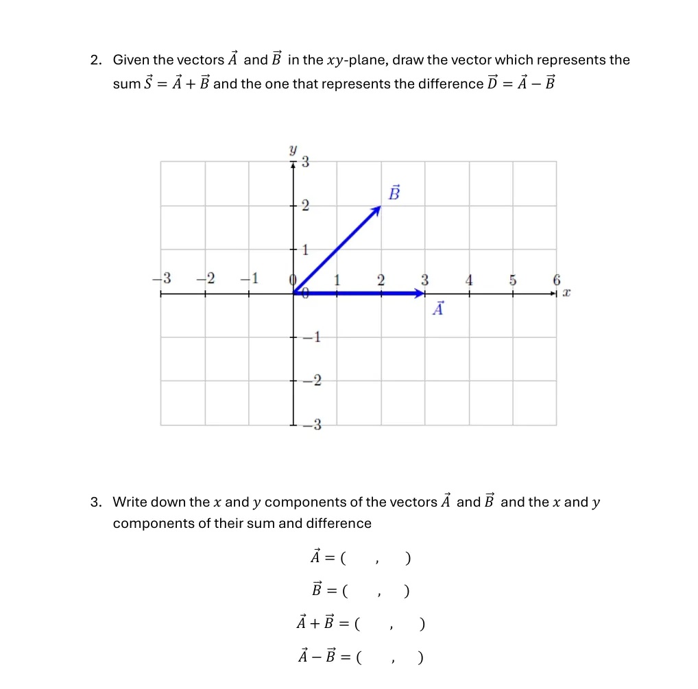 Draw Vector Sum 2 Given the vectors A and B in the xy-plane | StudyX