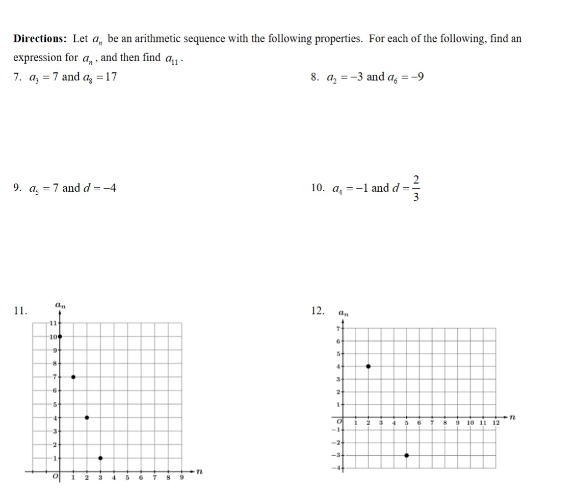 Directions Let an be an arithmetic sequence | StudyX