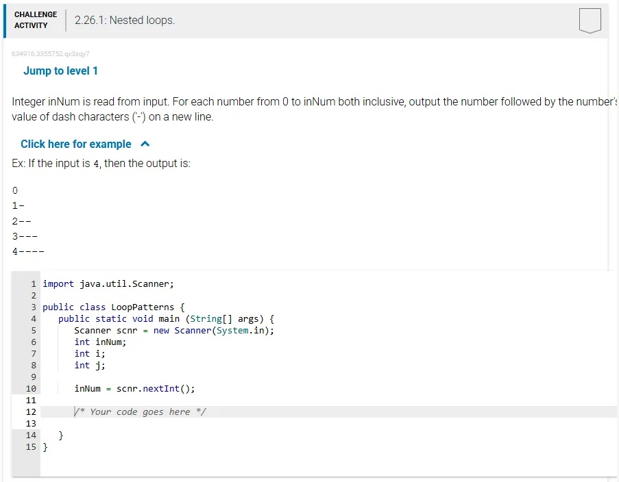 Nested Inputs Example Code 2261 Nested loops Jump to level 1 Integer | StudyX