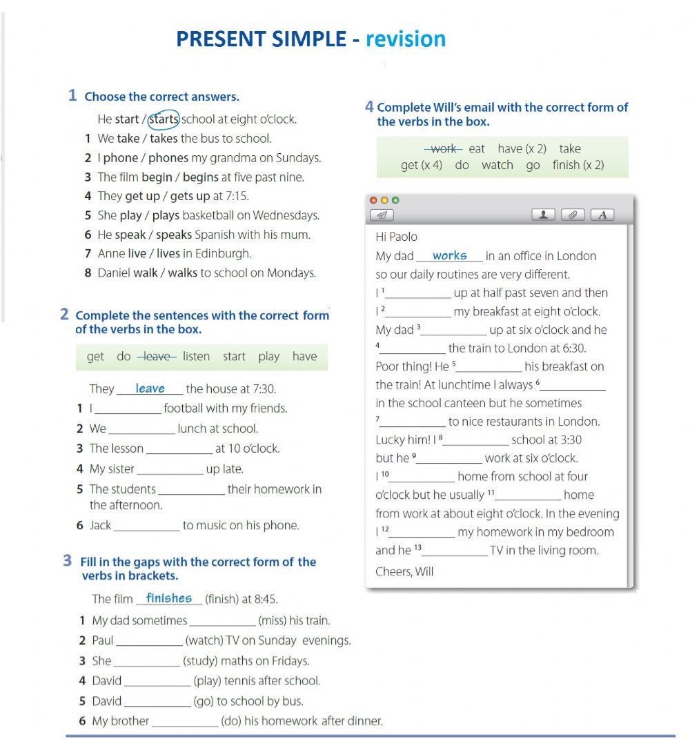 PRESENT SIMPLE - revision 1 Choose the