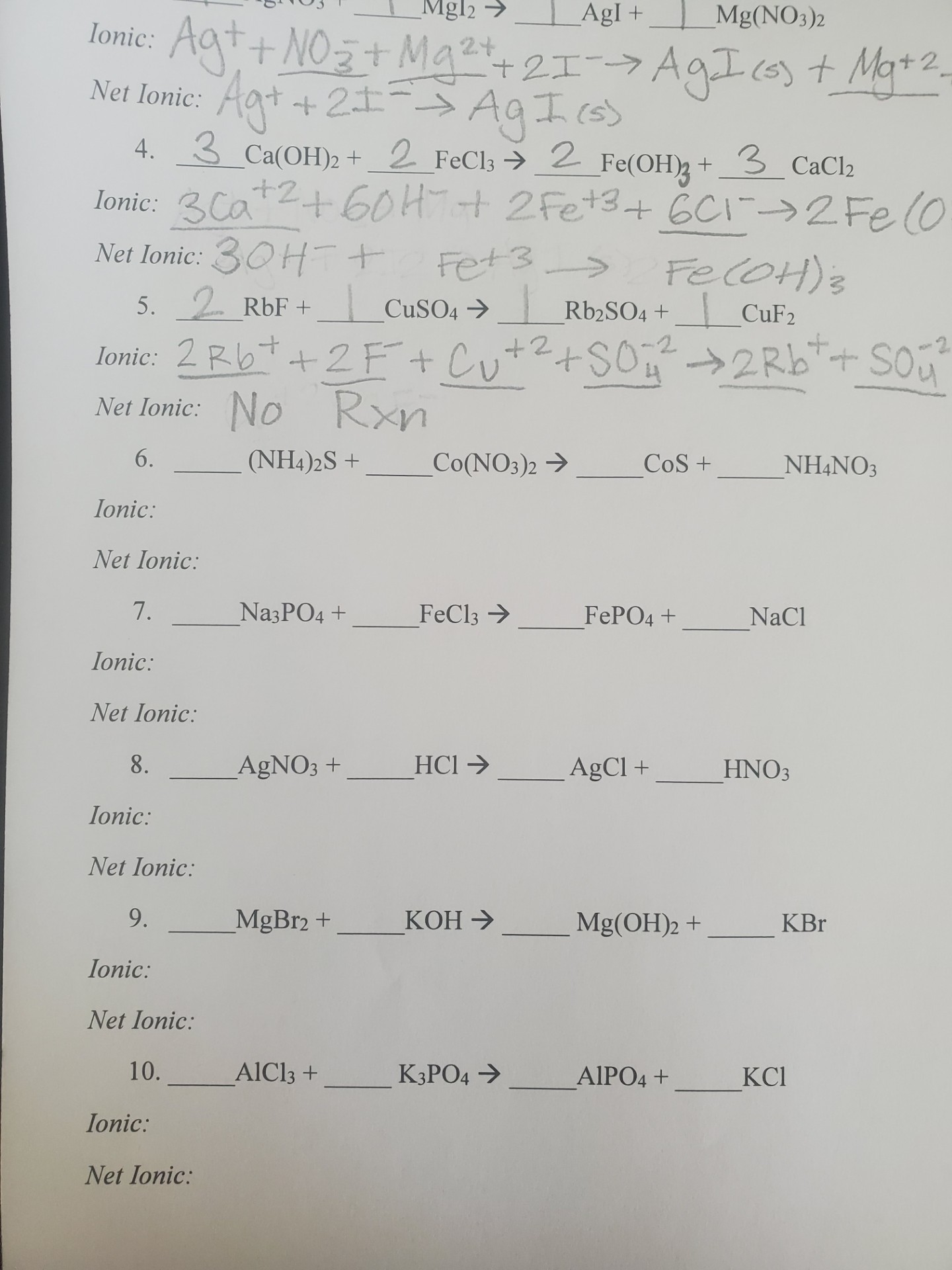Mgl2 Agl + Mg(NO3)2 Ionic Ag++NO+Mg2+ +2 | StudyX