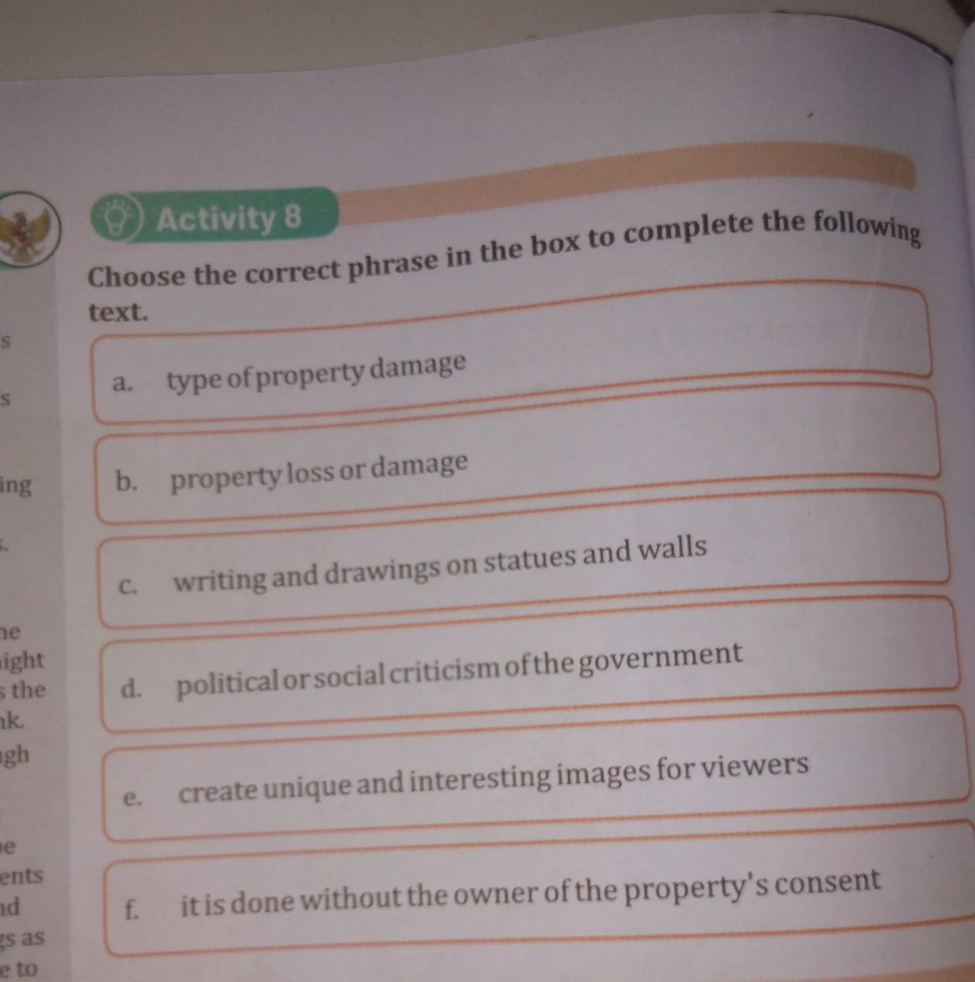 Activity 8 Choose the correct phrase in the | StudyX