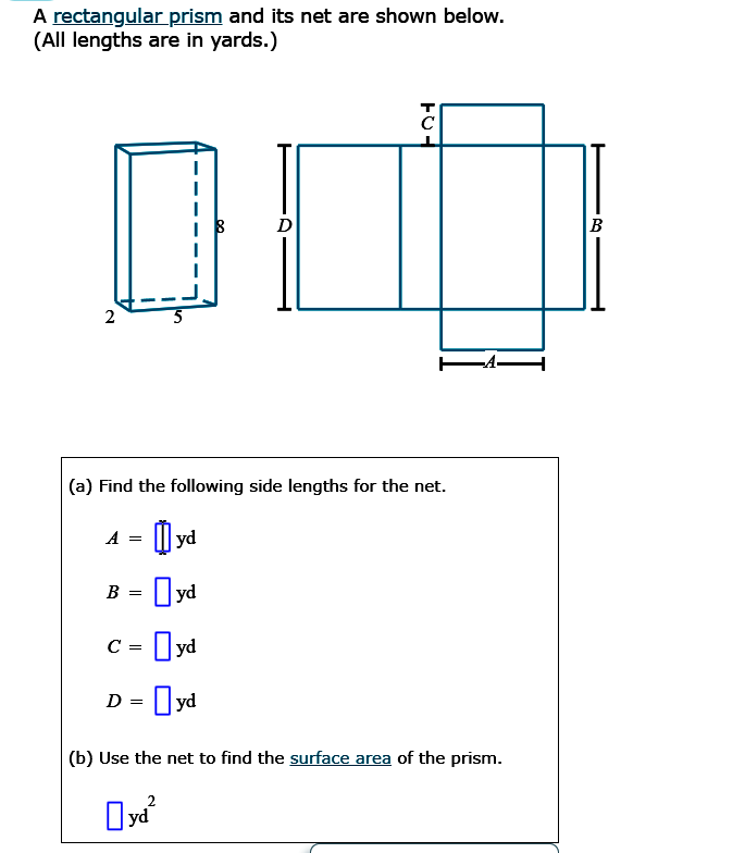 A rectangular prism and its net are shown