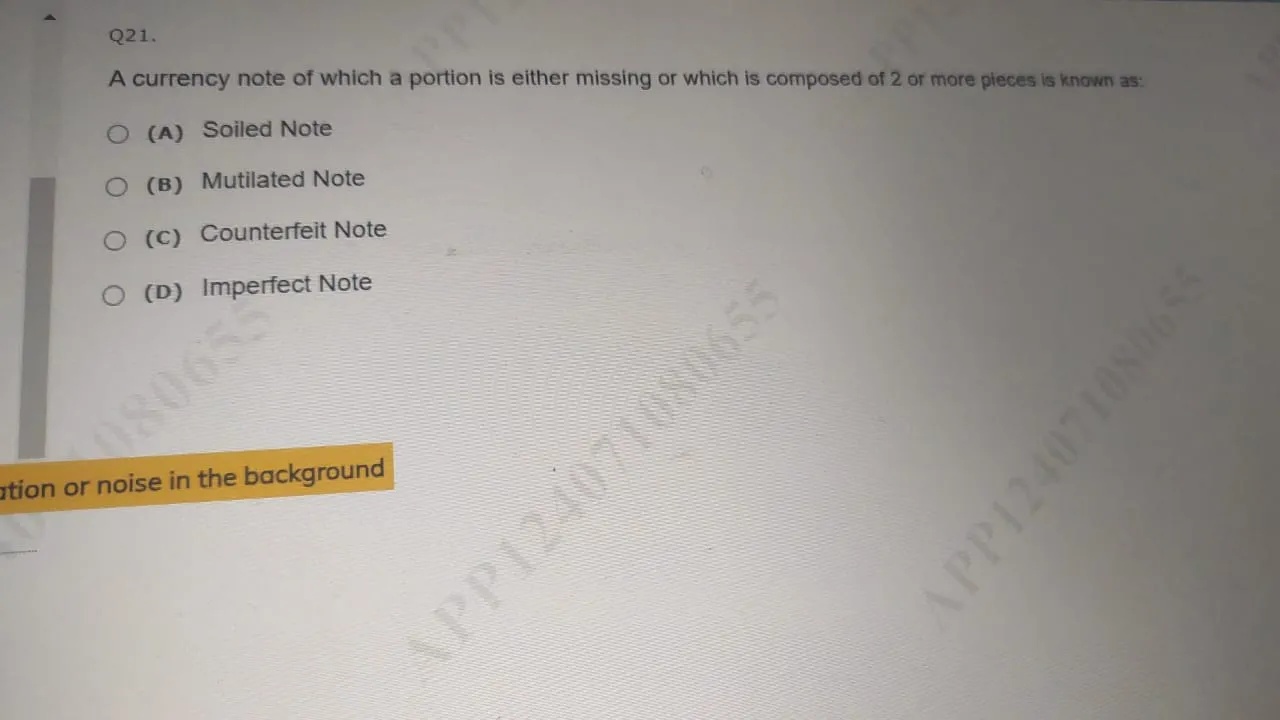 Mutilated Note Examples Q21 A currency note of which a portion is | StudyX