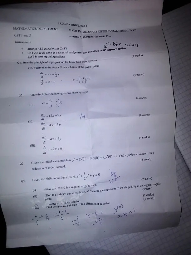 Utk Math 426 MATHEMATICS DEPARTMENT LAIKIPIA UNIVERSITY | StudyX