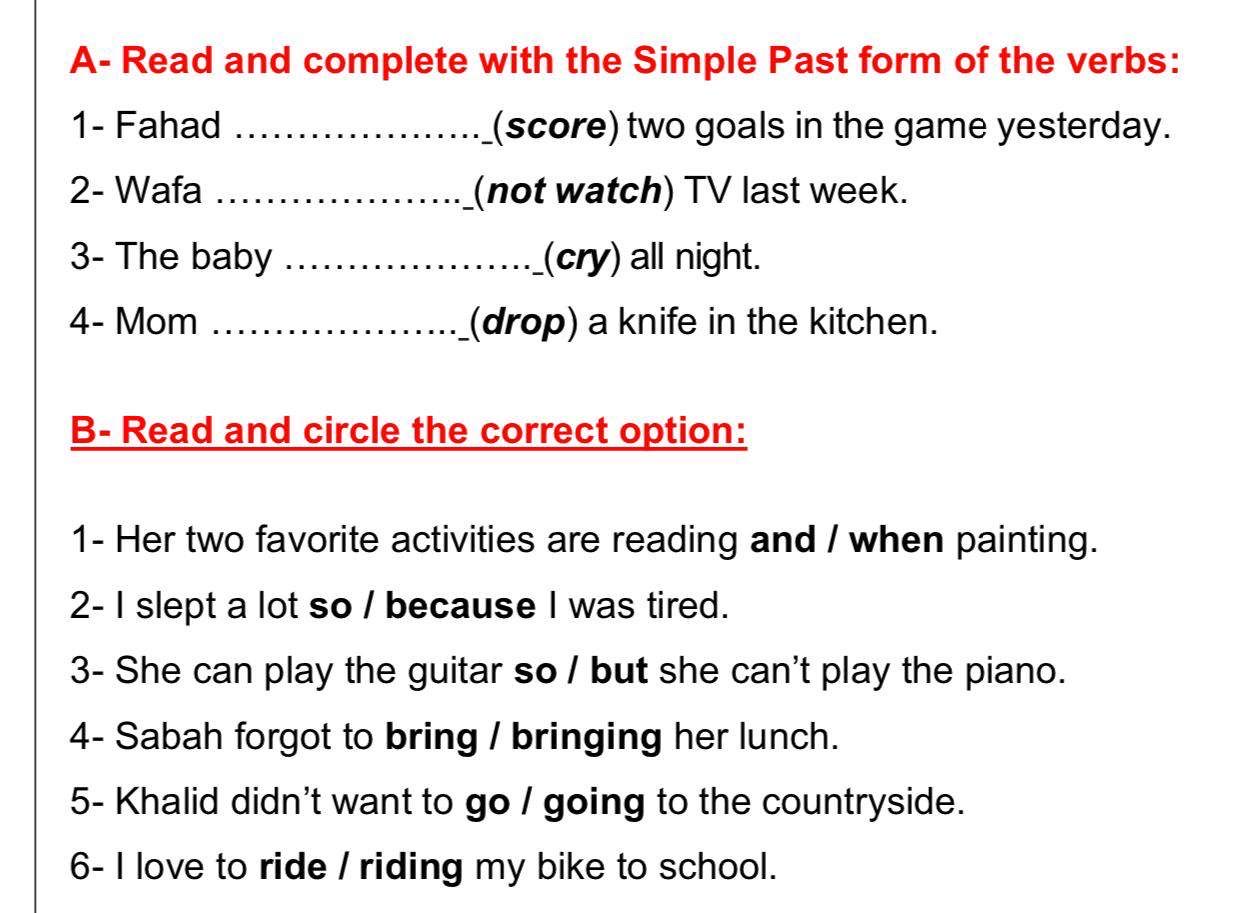 A- Read and complete with the Simple Past | StudyX