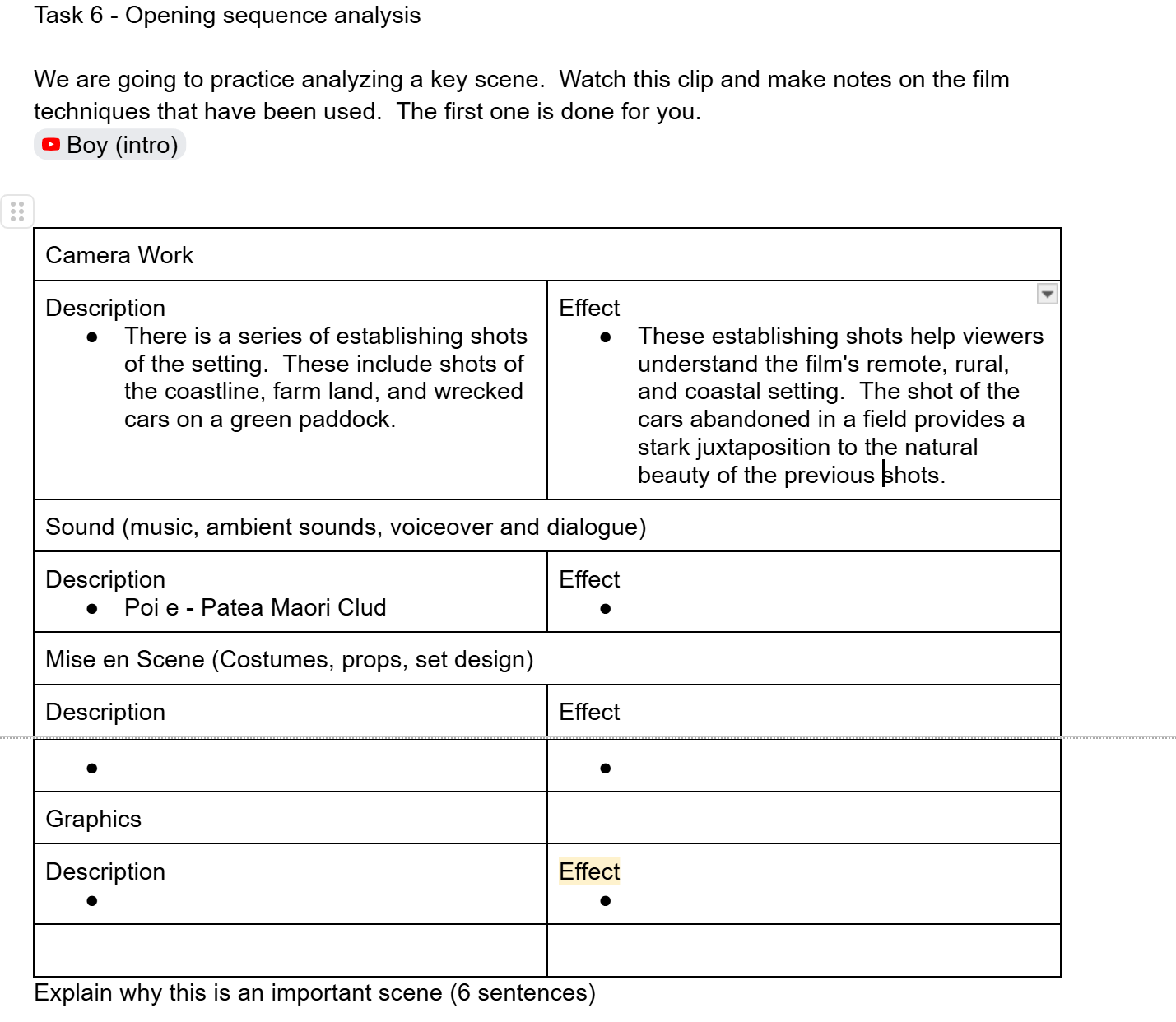 Task 6 - Opening sequence analysis We are