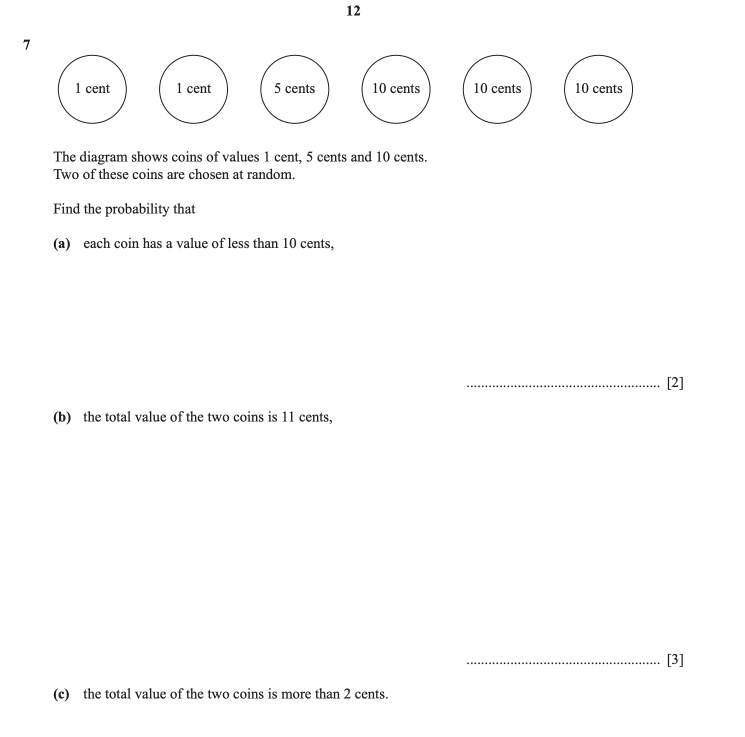 The diagram shows coins of values 1 cent, 5