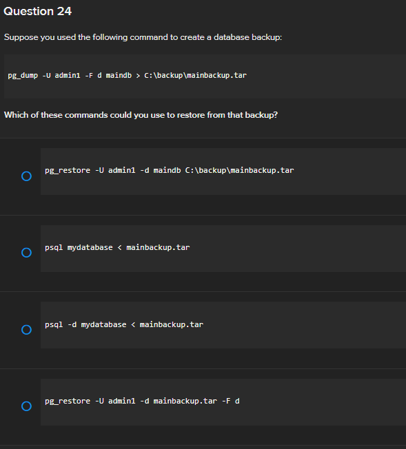 Question 24 Suppose you used the following