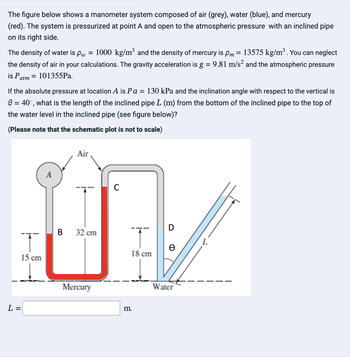 The figure below shows a manometer system