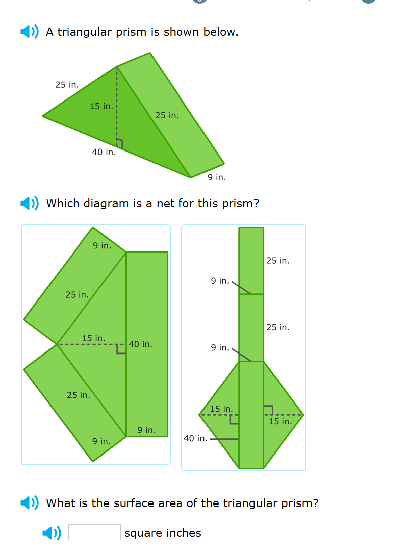 A triangular prism is shown below. [Image of
