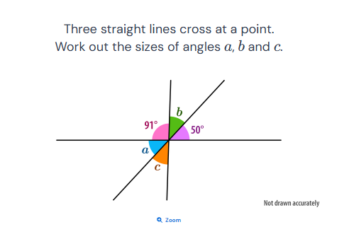 Three straight lines cross at a point. Work