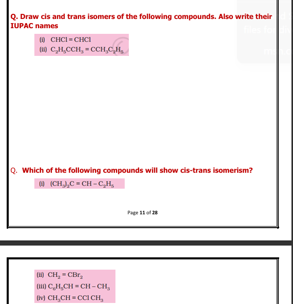 Draw cis and trans isomers of the following | StudyX