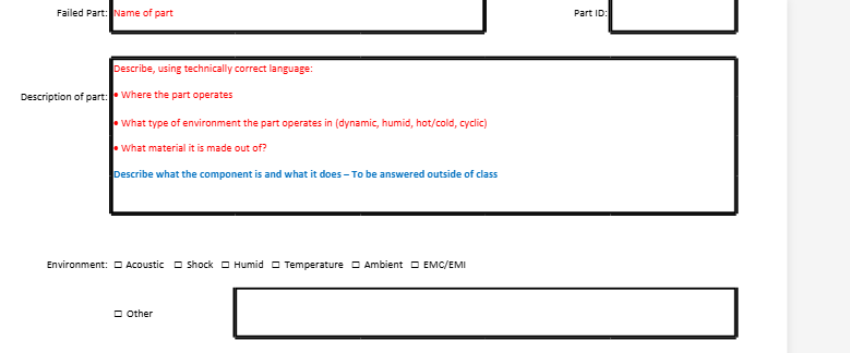 Failed Part: Name of part Part ID: | StudyX