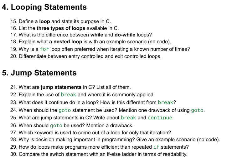 21. What are jump statements in C? List all | StudyX