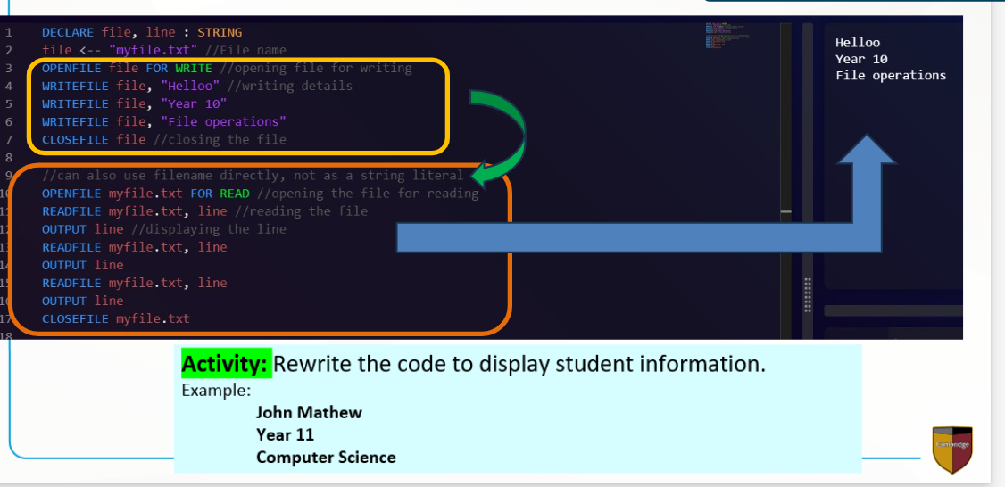 DECLARE file, line : STRING file