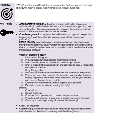 Objective SWBAT evaluate a difficult | StudyX