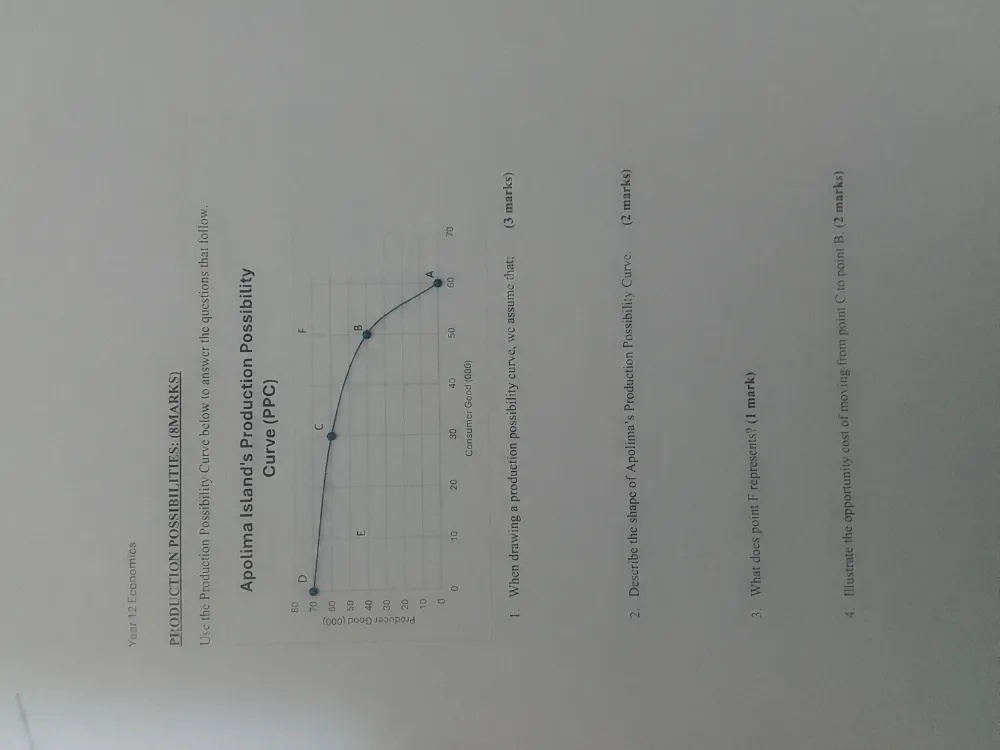 Use the Production Possibility Curve below | StudyX