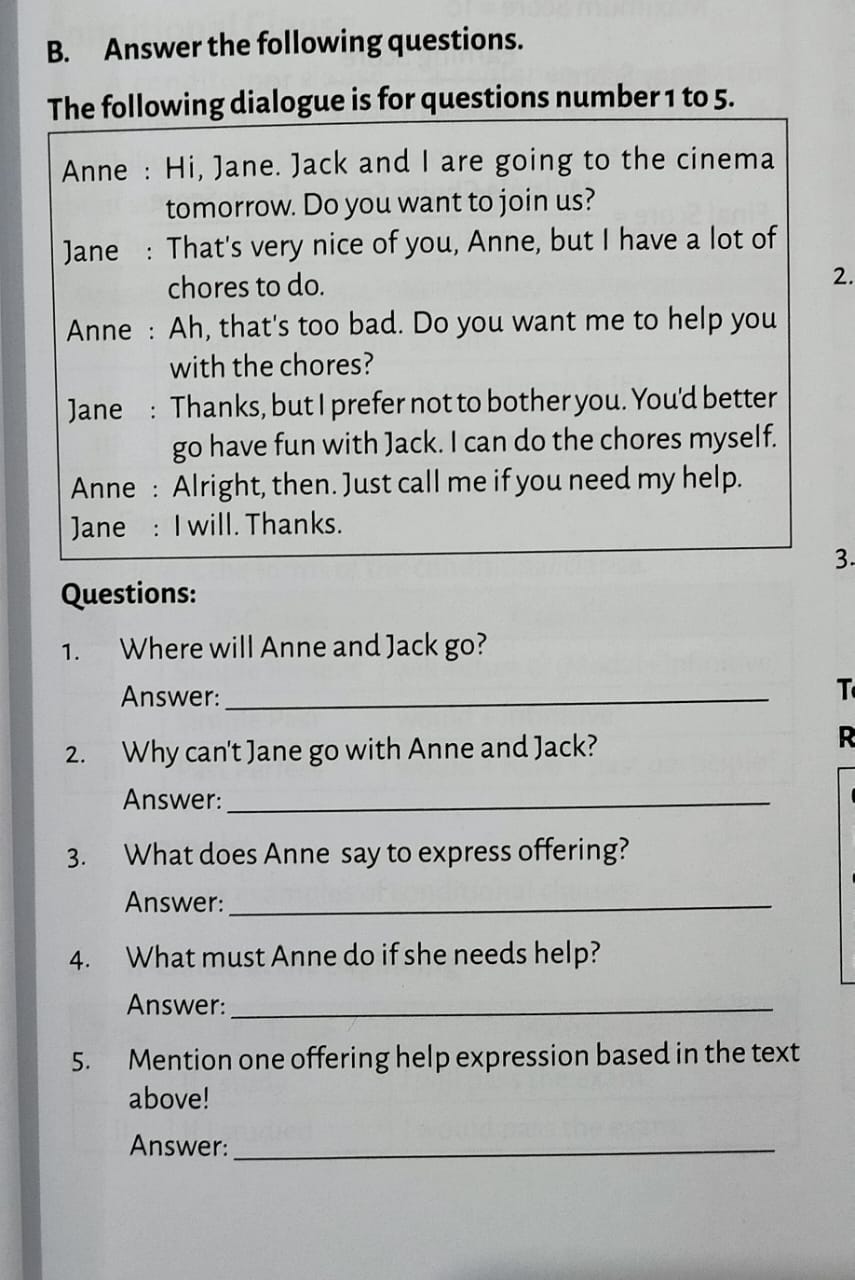 B. Answer the following questions. The | StudyX
