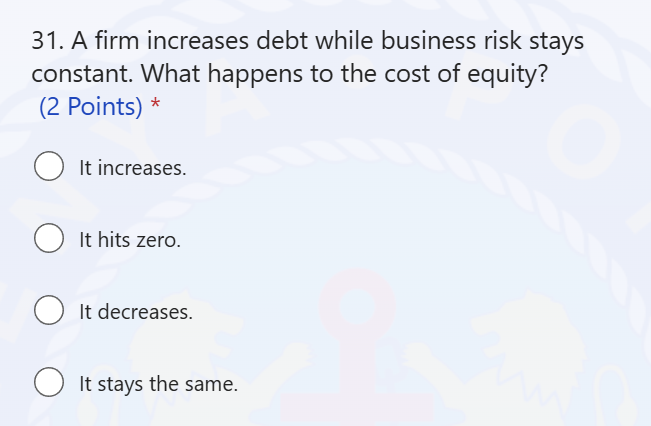 A firm increases debt while business risk