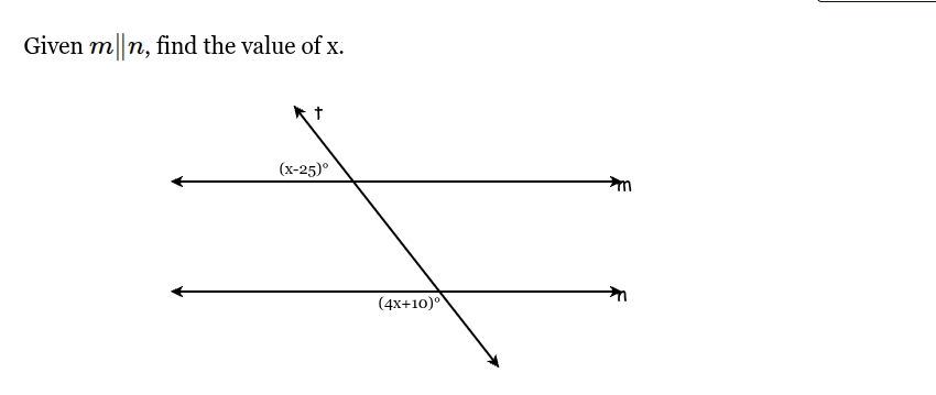 Given $m n$, find the value of $x$. [IMAGE] | StudyX
