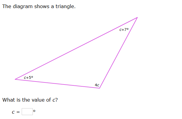 The diagram shows a triangle. The angles of