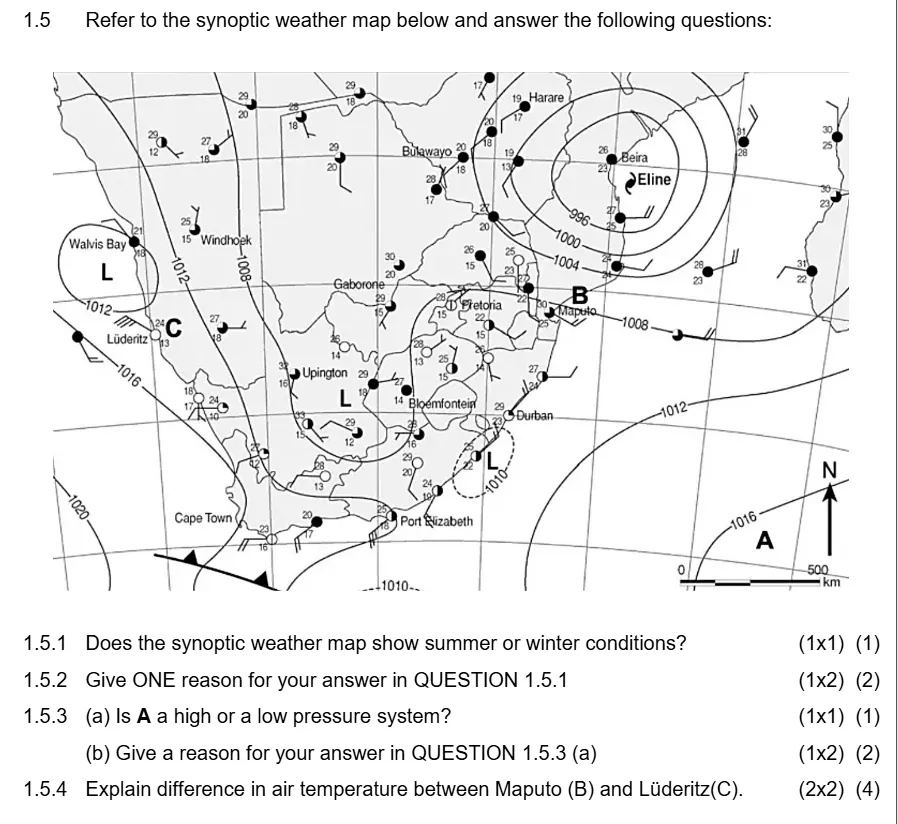 1. 5 Refer to the synoptic weather map | StudyX