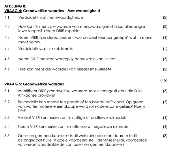 Positiewe Rolmodelle AFDELING A VRAAG 1: Pas die beskrywing van | StudyX