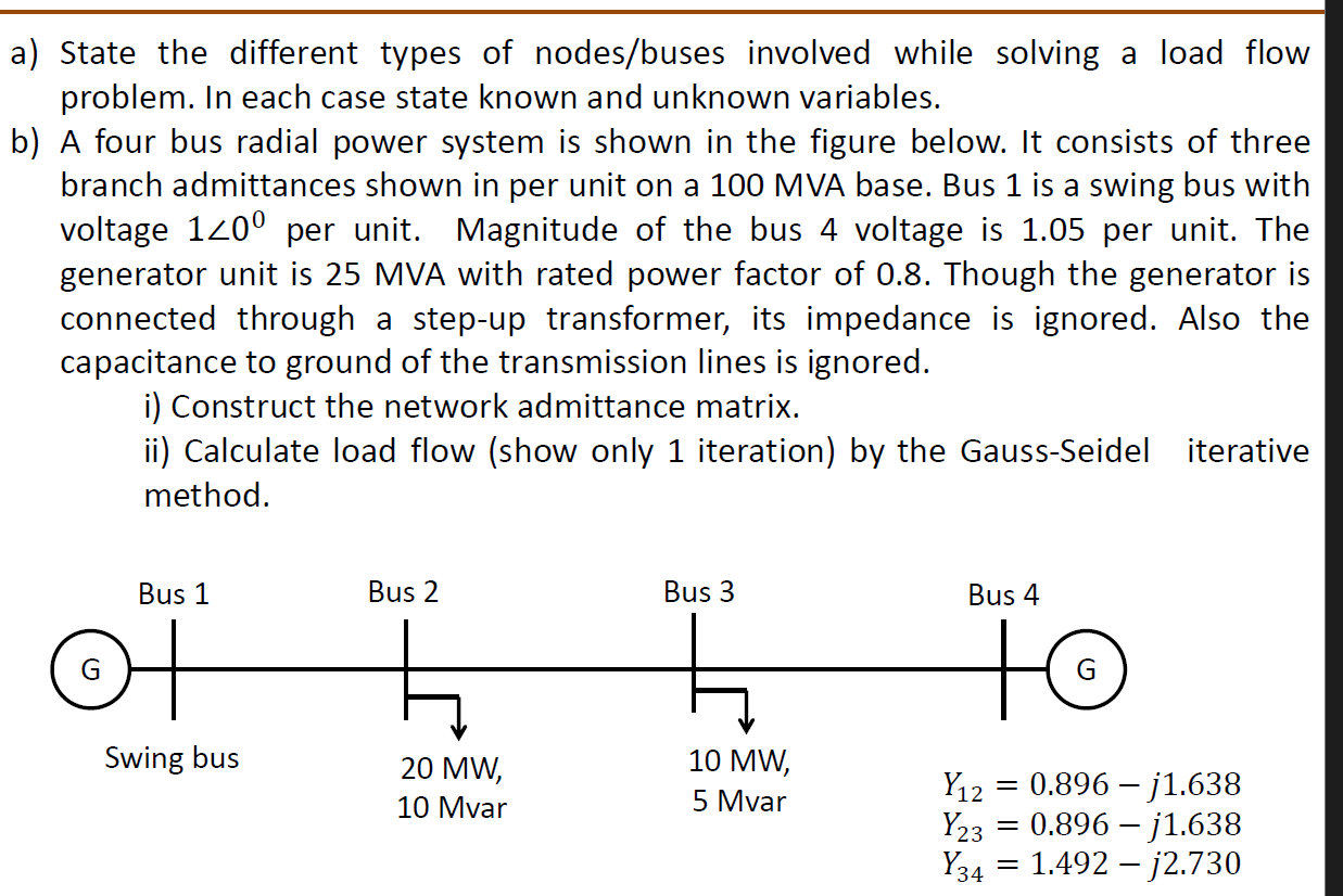 Bus Nodes Math a) State the different types of nodes/buses | StudyX