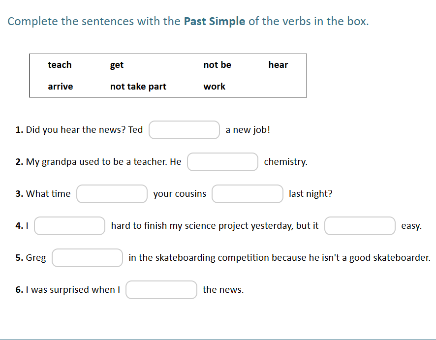 Complete the sentences with the Past Simple | StudyX