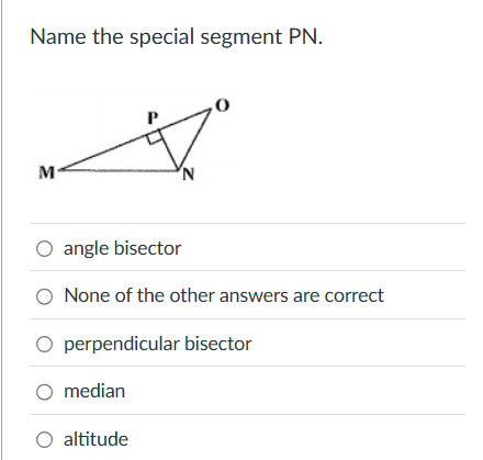 Name the special segment PN. angle bisector | StudyX
