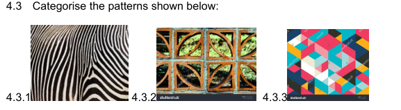 4.3 Categorise the patterns shown below: | StudyX