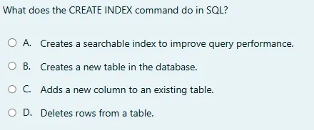 What does the CREATE INDEX command do in SQL | StudyX