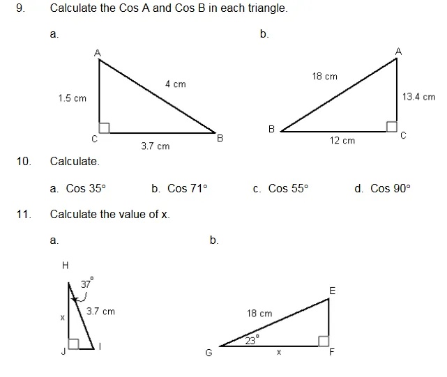 9 Calculate the Cos A and Cos B in each | StudyX