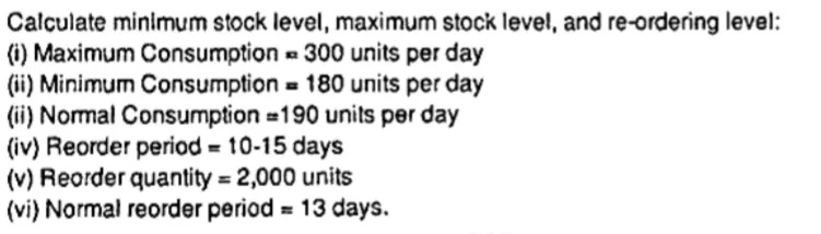 Calculate minimum stock level maximum stock