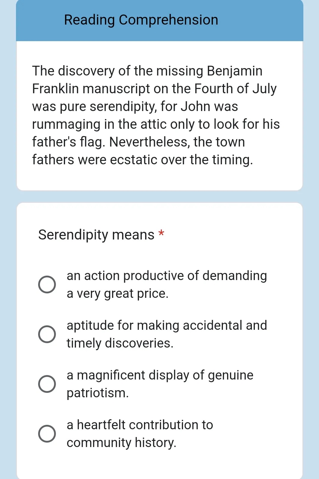 Reading Comprehension The discovery of the