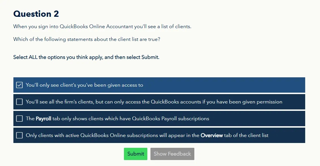 Question 2 When you sign into QuickBooks