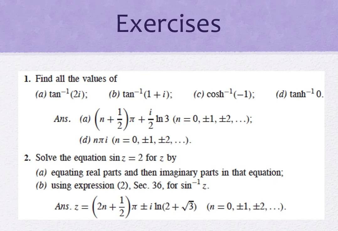 Exercises 1 Find all the values of (a)
