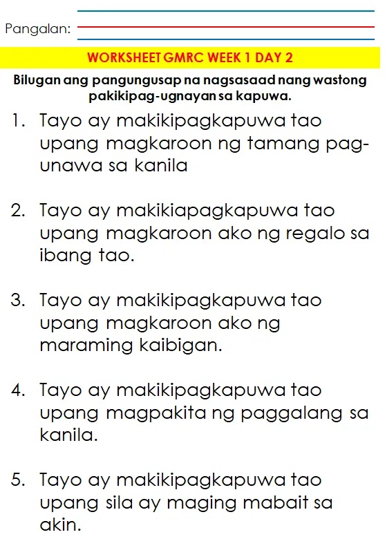 Worksheet Gmrc Week 1 Day 2 Bilugan Ang Studyx