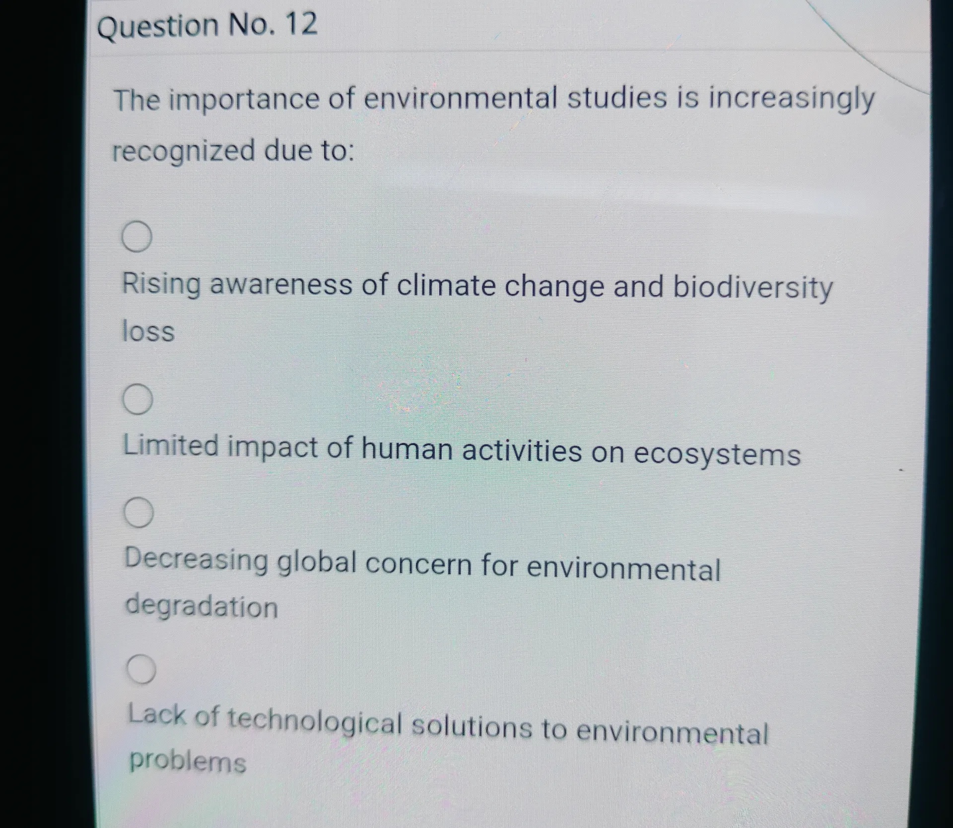 Question No 9 The importance of environmental studies is increasingly ...