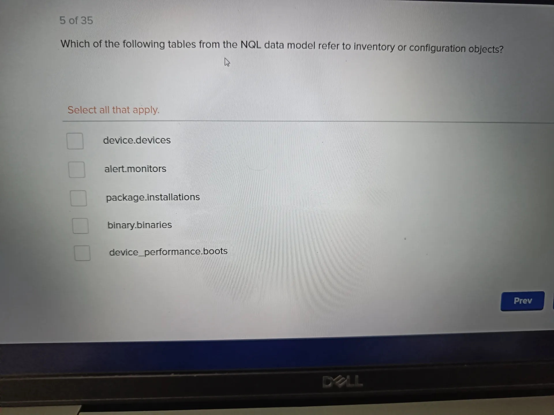 Which of the following tables from the NQL