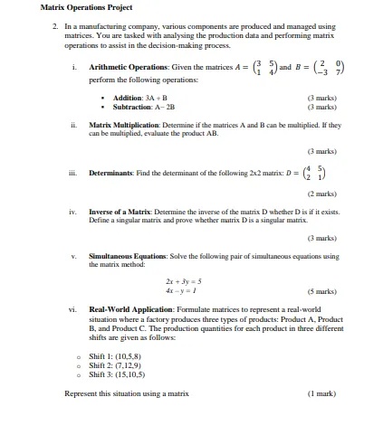 Matrix Operations Project 2 In a | StudyX