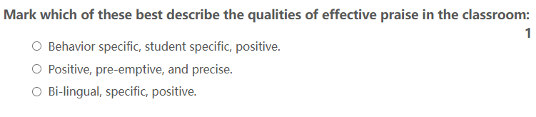 Mark which of these best describe the qualities of effective praise in ...