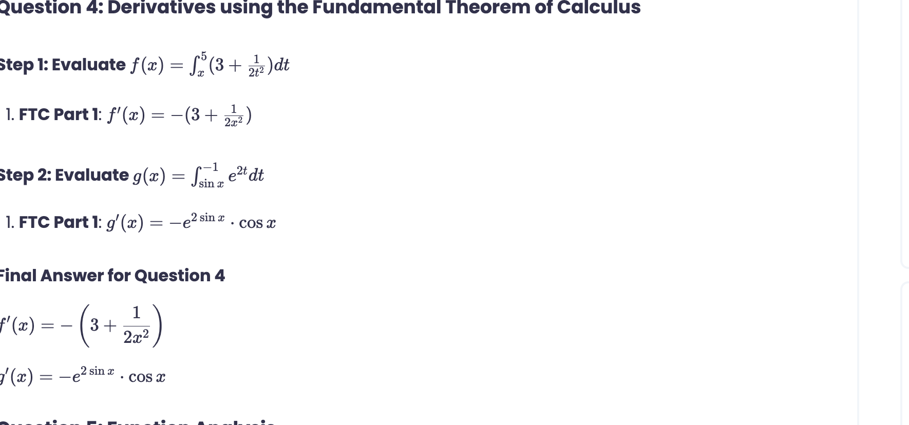 Question 4 Derivatives using the Fundamental | StudyX