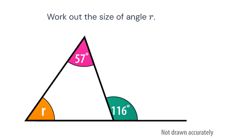 Work out the size of angle r. 57° r 116° | StudyX
